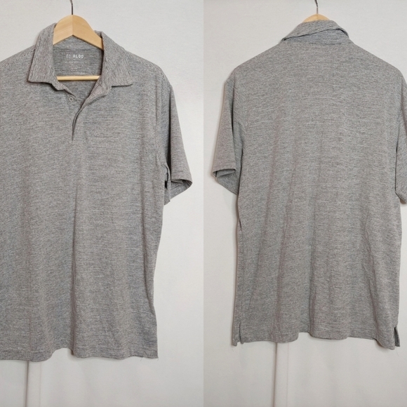 01.Algo Polo Shirt Mens Large Gray Stripe Quick Dry UV SPF 40 Performance L - Picture 1 of 8